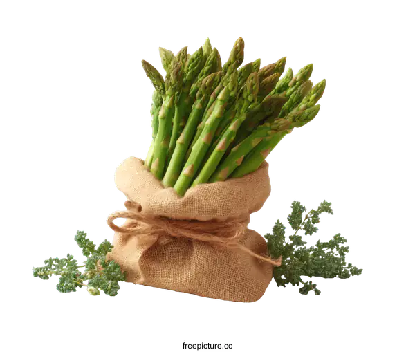 [Transparent Background PNG]Fresh Asparagus in Burlap Sack