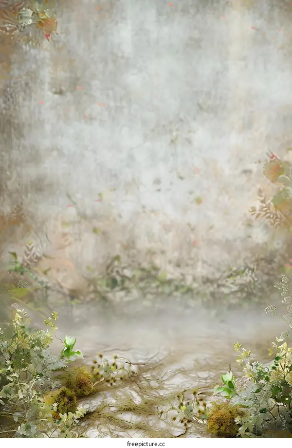 Vintage Woodland Background with Foggy Forest Floor