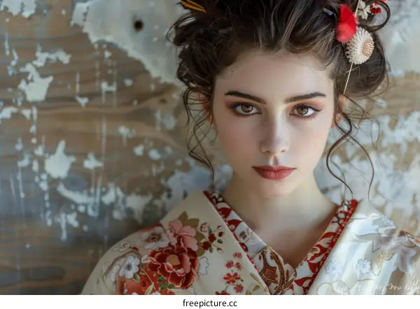 portrait of a young woman in a kimono