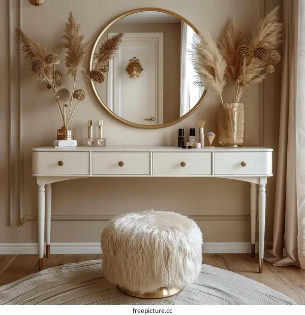 Elegant Makeup Vanity with Gold Accents for Modern Bedroom