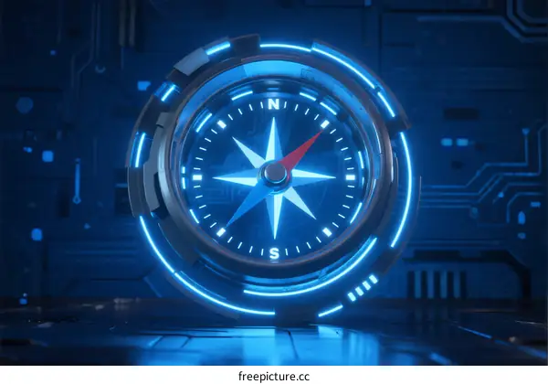 Digital Compass with Circuit Background and Glowing Elements