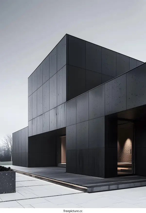 Modern Black Concrete House with Minimalist Design