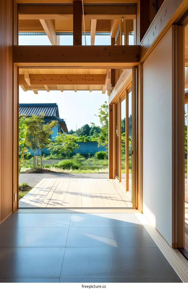 Wooden Beams and Patio Doors with View of Backyard