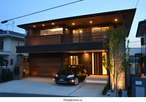 Modern Two Story House with Garage and Yard