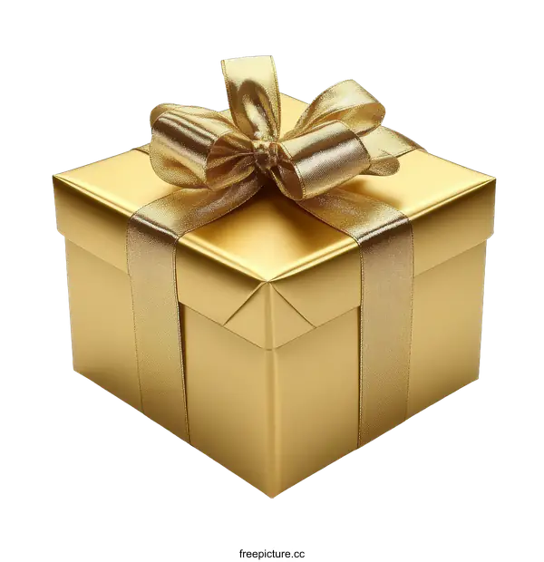 [Transparent Background PNG]Golden Gift Box with Exquisite Ribbon