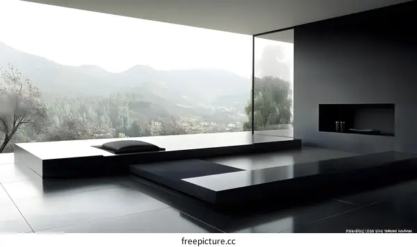 Minimalist Black and White Interior Design with Mountain View