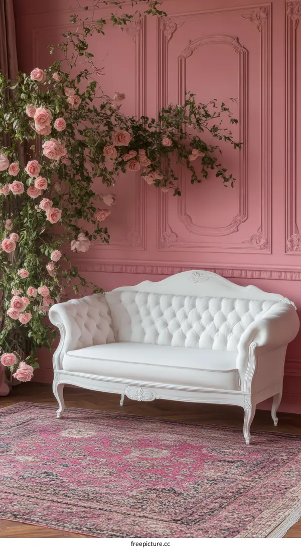 Pink Rose Decorated Interior Sofa Room