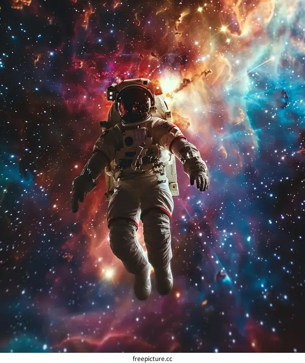 Astronaut in Spacesuit Floating in Vastness of Space