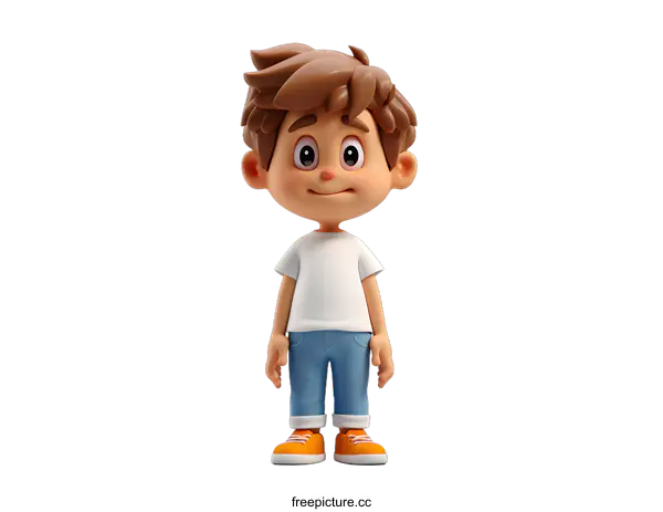 [Transparent Background PNG]Cartoon Boy Standing With White T Shirt And Blue Jeans