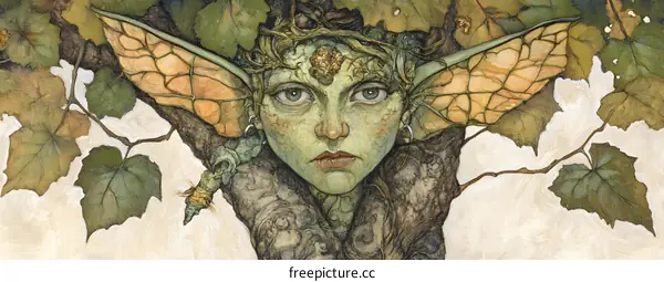 Green Leaf Fairy Painting with Nature Inspired Art