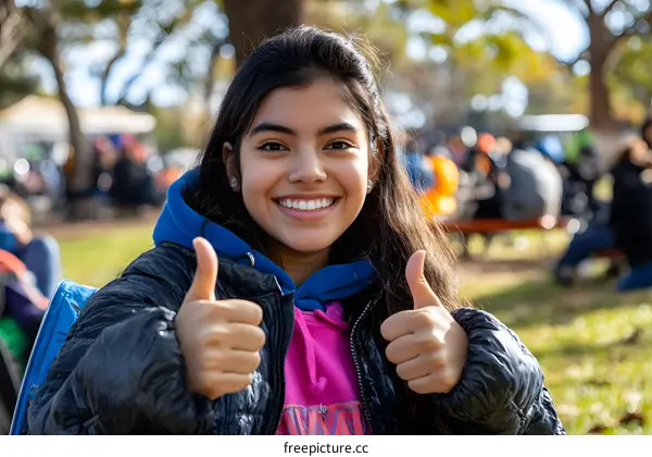 Young Hispanic Girl Gives Thumbs Up