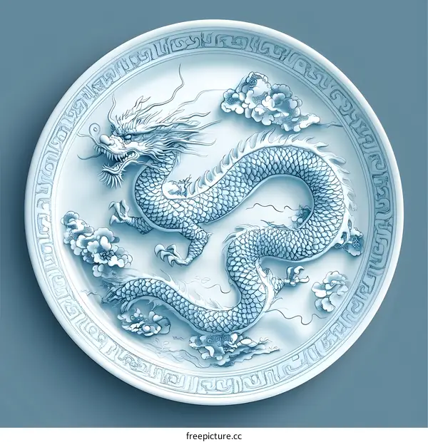 Blue and White Porcelain Plate with Dragon Design