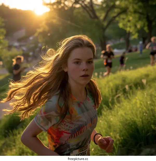 Young female runner in a race
