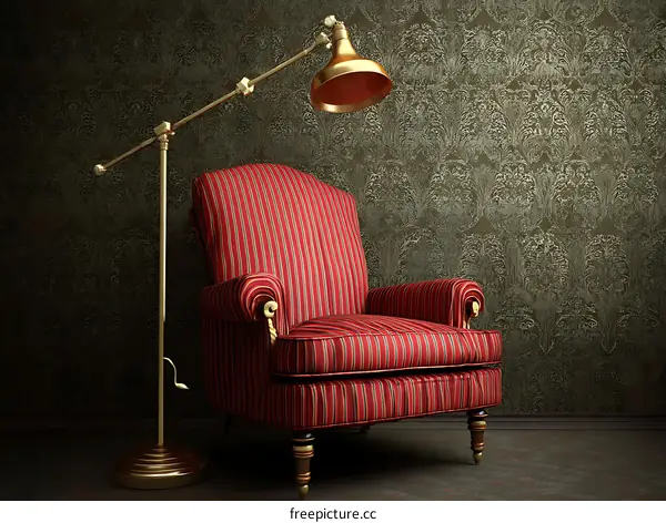 Vintage Red Armchair with Floor Lamp in Elegant Room