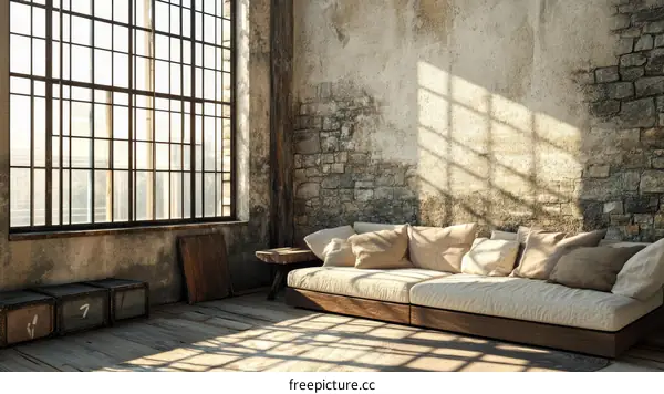Industrial Loft Living Room with Large Window