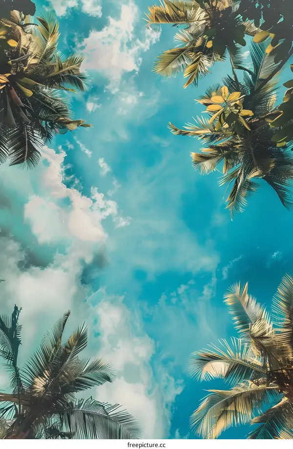 Palm Trees Against a Blue Sky with White Clouds