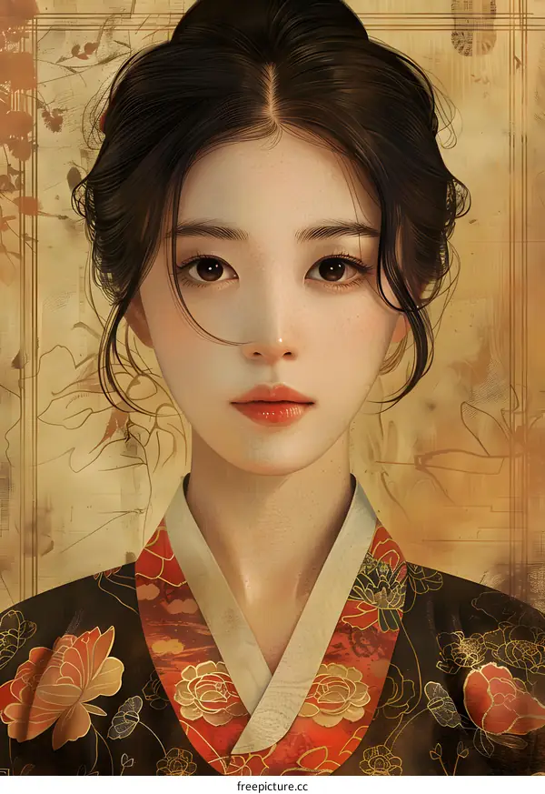 Portrait of a young woman in traditional Korean dress