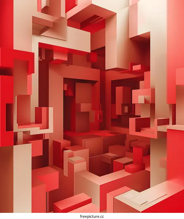 Abstract Red and White Geometric 3D Shapes