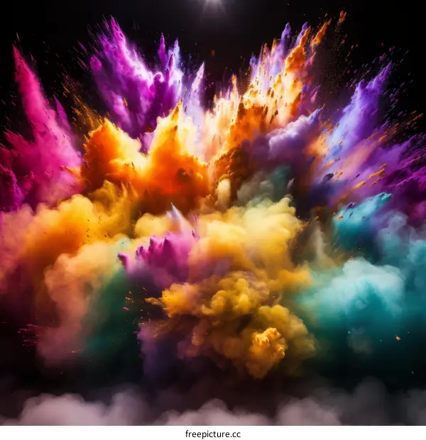 Colorful powder explosion on black background