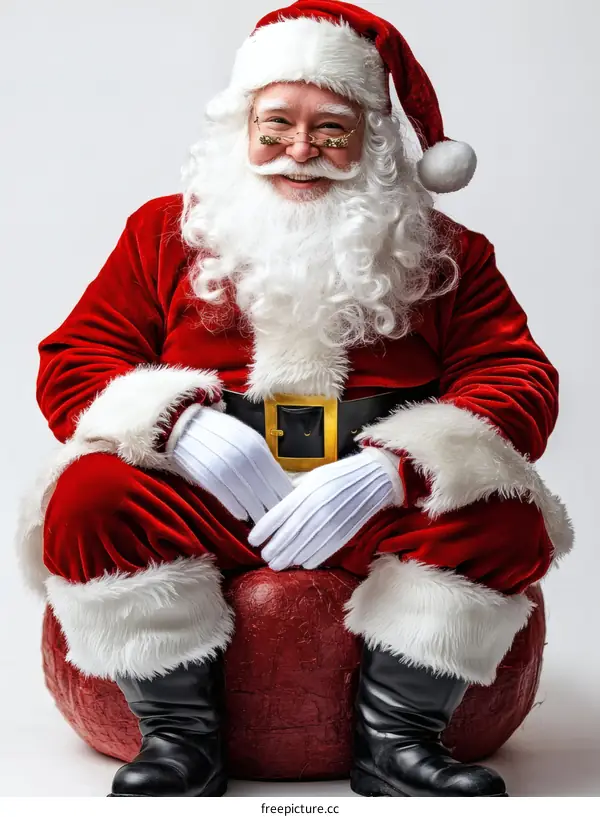 Santa Claus Sitting on a Red Ball Festive Holiday Portrait