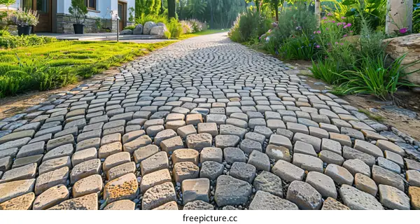 Cobblestone Pathway Leading Through a Quaint Backyard