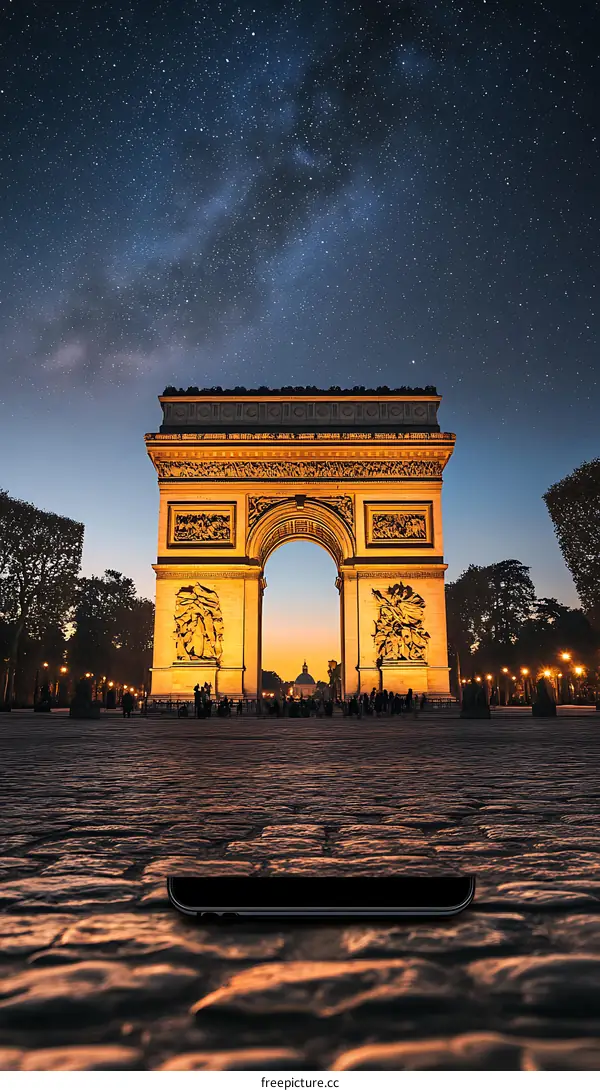 The Arc de Triomphe at Night with Milky Way in the Sky