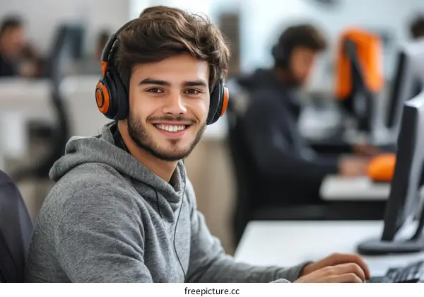 Young Man Working in a Modern Office