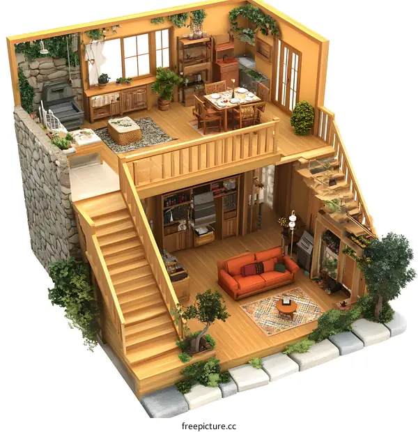 3D Illustration of a Modern and Cozy House Interior