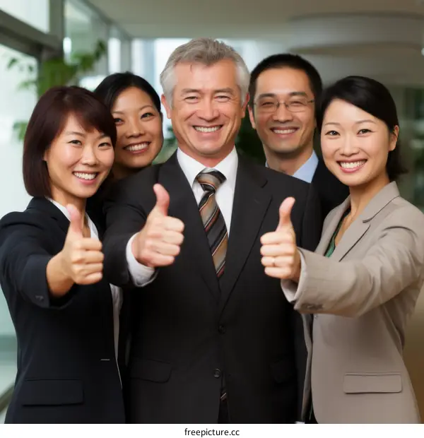 A group of business people giving thumbs up