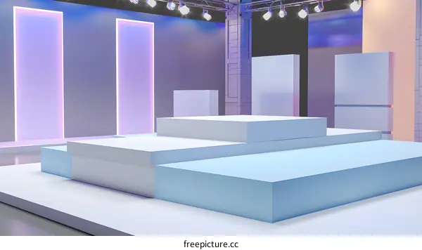 Abstract Minimalist Stage Design with Neon Lights and Platforms