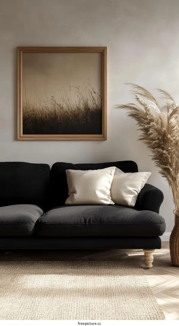 Modern Living Room with Artwork of Grassy Field