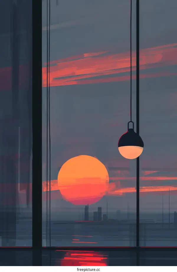 sunset over a city from an office window