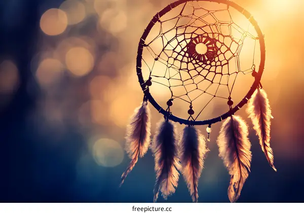 Dreamcatcher with Feathers in Sunset Light