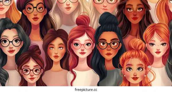 Women with Diverse Skin Tones and Hair Colors Wearing Glasses