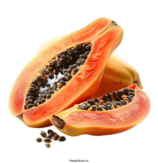 [Transparent Background PNG]Fresh Papaya Fruit Halves
