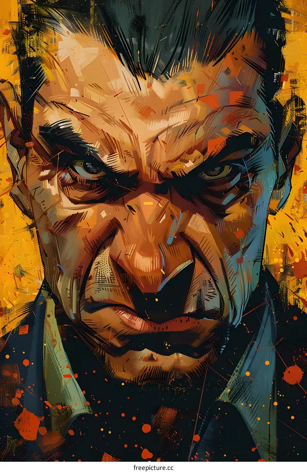 Illustration of a mans face with a stern expression