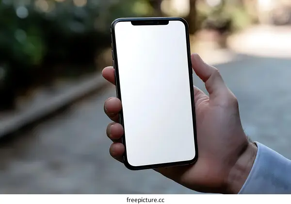 Smartphone held by a person outdoors