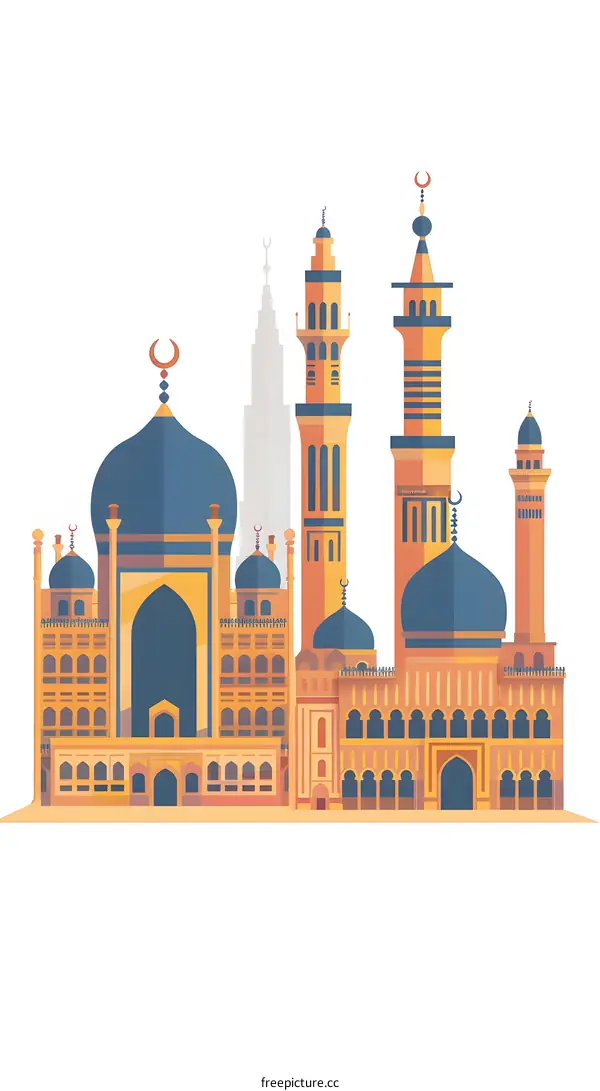 Mosque Architecture Illustration With Minaret And Dome