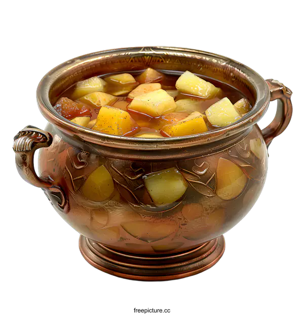 [Transparent Background PNG]A copper pot with stewed fruit