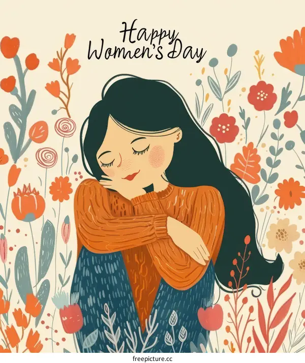 A Woman Relaxing in a Meadow of Flowers for Women's Day