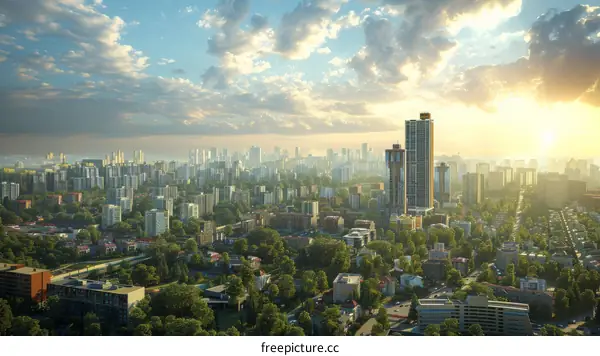 Cityscape at Sunrise with Modern Architecture