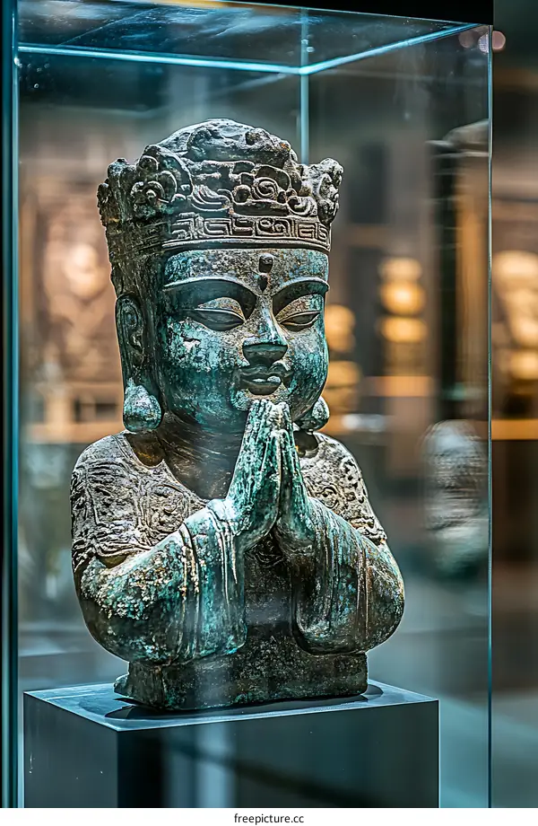 Ancient Chinese Bronze Sculpture of a Buddhist Deity