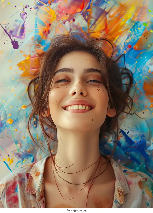 Joyful Woman in Colorful Artistic Setting