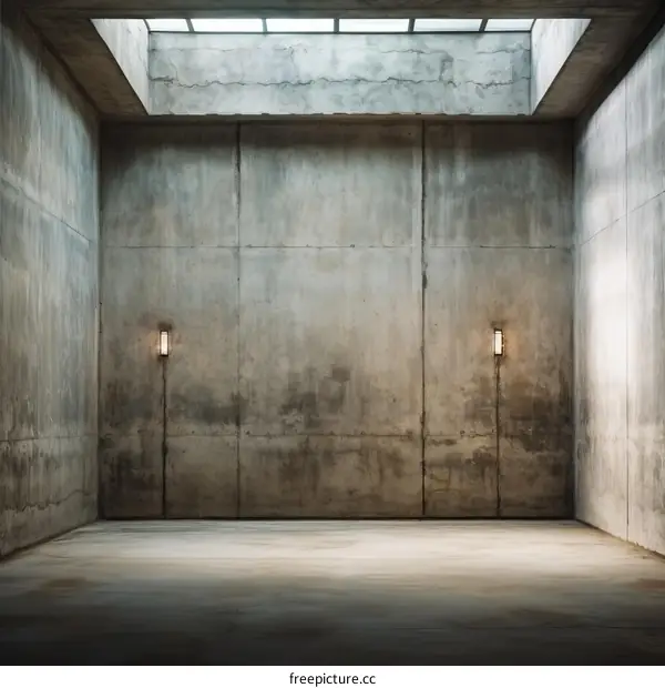An empty concrete room with a skylight