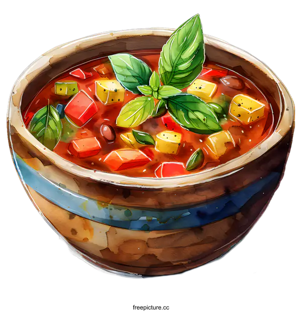 [Transparent Background PNG]Watercolor illustration of a bowl of soup