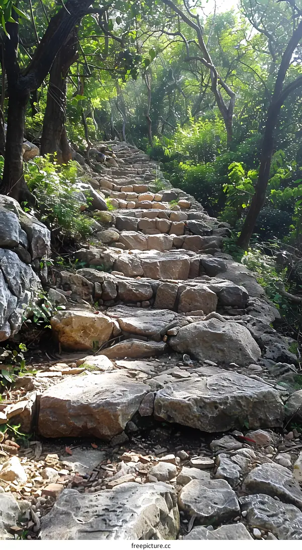 Stone Steps in a Lush Forest