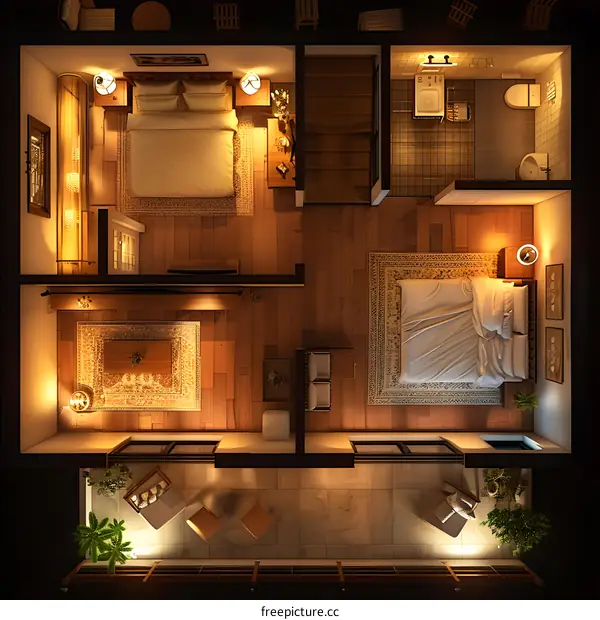 Top view of a two-story house