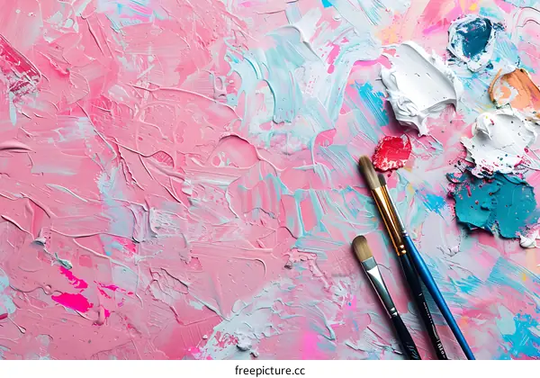 Abstract Pink and Blue Paint Background with Brushes