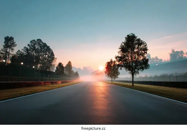 Sunrise over a race track