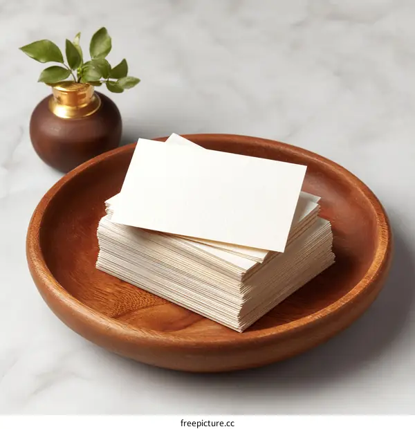 Blank Business Cards in Wooden Bowl